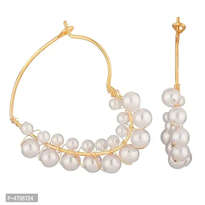 Women's Golden Beads Alloy Hoop Earrings-thumb3