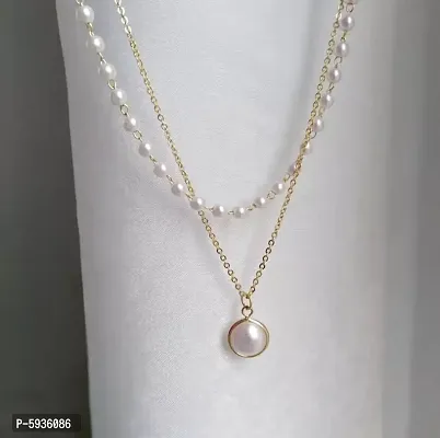Charming Gold Plated Pearl Double Layered Pendant Necklace For Women-thumb0