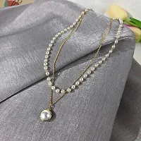Charming Gold Plated Pearl Double Layered Pendant Necklace For Women-thumb3