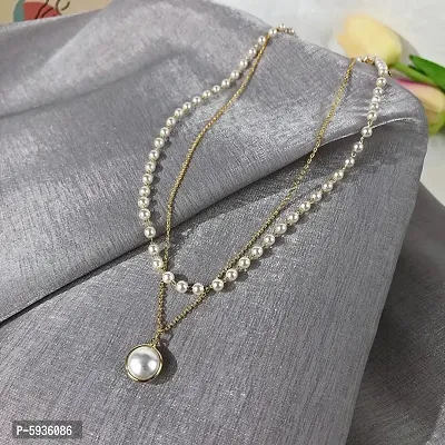 Charming Gold Plated Pearl Double Layered Pendant Necklace For Women-thumb4