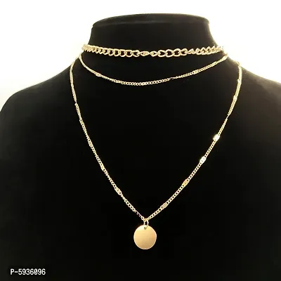 Gorgeous Gold Plated Triple Layered Funky Pendant Necklace For Women-thumb4