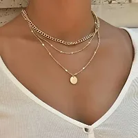 Gorgeous Gold Plated Triple Layered Funky Pendant Necklace For Women-thumb1