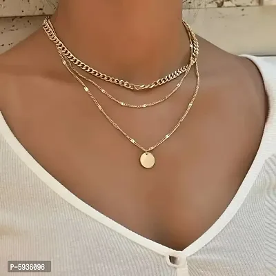 Gorgeous Gold Plated Triple Layered Funky Pendant Necklace For Women-thumb2