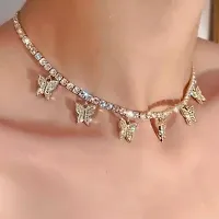 Gorgeous Gold Plated Diamond Studded Butterfly Choker Necklace For Women-thumb1