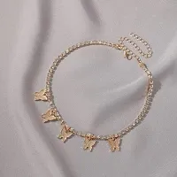 Gorgeous Gold Plated Diamond Studded Butterfly Choker Necklace For Women-thumb2