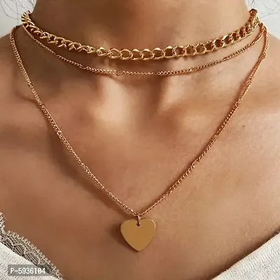 Gorgeous Gold Plated Triple Layered Heart Necklace For Women-thumb0