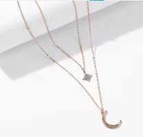 Stunning Gold Plated Double Layered Star and Moon Pendant Necklace For Women-thumb2