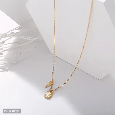 Charming Gold Plated Lock and Key Pendant Necklace For Women-thumb3