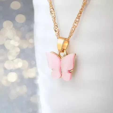 Lovely Plated Butterfly Pendant Necklace For Women