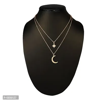Stunning Gold Plated Double Layered Star and Moon Pendant Necklace For Women-thumb4