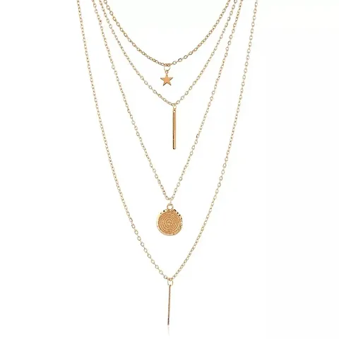 Charming Gold Plated Triple Layered Pendant Necklace