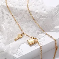 Charming Gold Plated Lock and Key Pendant Necklace For Women-thumb4