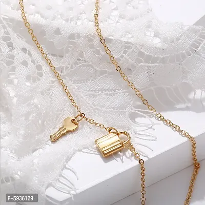 Charming Gold Plated Lock and Key Pendant Necklace For Women-thumb5