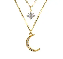 Stunning Gold Plated Double Layered Star and Moon Pendant Necklace For Women-thumb1
