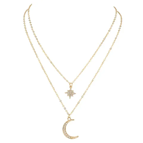 Pretty Gold Plated Double Layered Chain & Pendant Necklace
