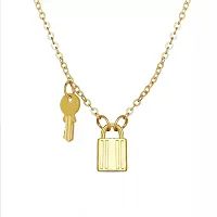 Charming Gold Plated Lock and Key Pendant Necklace For Women-thumb1