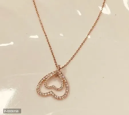 Gorgeous Rose Gold Plated Double Heart Pendant Necklace For Women-thumb3