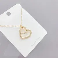 Pretty Gold Plated Zircon Studded Double Heart Pendant Necklace For Women-thumb4