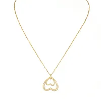 Pretty Gold Plated Zircon Studded Double Heart Pendant Necklace For Women-thumb1