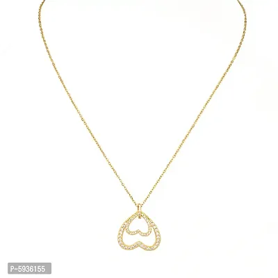 Pretty Gold Plated Zircon Studded Double Heart Pendant Necklace For Women-thumb2