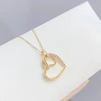 Pretty Gold Plated Zircon Studded Double Heart Pendant Necklace For Women-thumb3