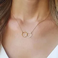 Stunning Gold Plated Double Circle Ring Pendant Necklace For Women-thumb1