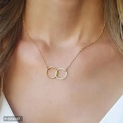 Stunning Gold Plated Double Circle Ring Pendant Necklace For Women-thumb2