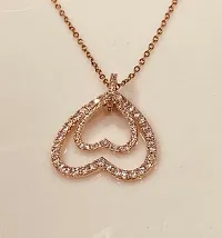 Gorgeous Rose Gold Plated Double Heart Pendant Necklace For Women-thumb1