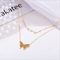 Lovely Gold Plated Double Layered Pearls and Butterfly Pendant Necklace For Women-thumb2