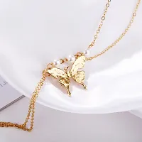 Lovely Gold Plated Double Layered Pearls and Butterfly Pendant Necklace For Women-thumb1