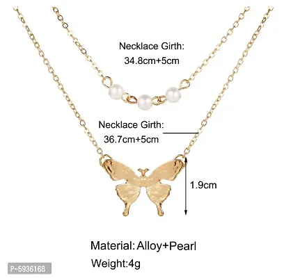 Lovely Gold Plated Double Layered Pearls and Butterfly Pendant Necklace For Women-thumb5