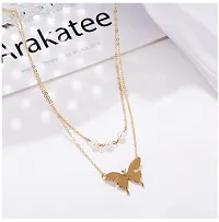 Lovely Gold Plated Double Layered Pearls and Butterfly Pendant Necklace For Women-thumb3