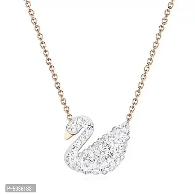 Pretty Rose Gold Plated White Swan Pendant Necklace For Women