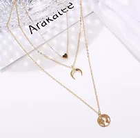 Attractive Gold Plated Triple Layered Moon Star And Moon Heart Earth Pendant Necklace For Women And Girls(Pack Of 2)-thumb4