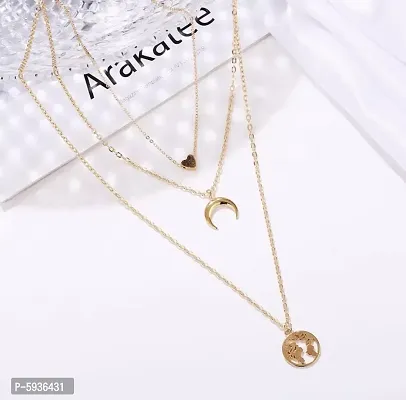 Attractive Gold Plated Triple Layered Moon Star And Moon Heart Earth Pendant Necklace For Women And Girls(Pack Of 2)-thumb5