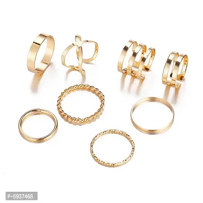 Gold Plated Seven Piece Trendy Dailywear Western Designs Ring Set For Women and Grils.-thumb3