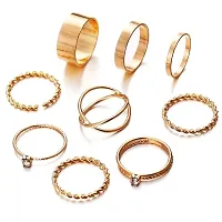 Gold Plated Nine Piece Dailywear Multi Designs Ring Set For Women and Grils.-thumb2