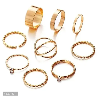Gold Plated Nine Piece Dailywear Multi Designs Ring Set For Women and Grils.-thumb3