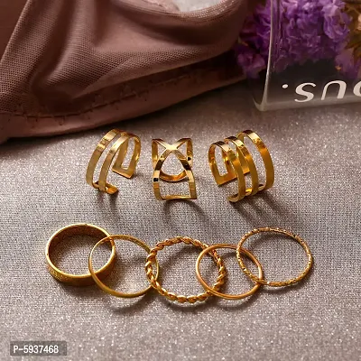 Gold Plated Seven Piece Trendy Dailywear Western Designs Ring Set For Women and Grils.-thumb4