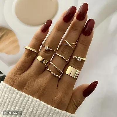 Gold Plated Nine Piece Dailywear Multi Designs Ring Set For Women and Grils.-thumb0