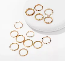 Gold Plated Fourteen Piece Plain Chain Multi Designs Ring Set For Women and Grils.-thumb2