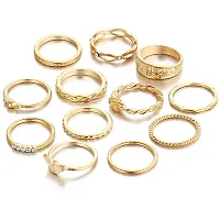 Gold Plated Fourteen Piece Plain Chain Designs Ring Set For Women and Grils.-thumb2