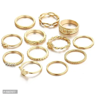 Gold Plated Fourteen Piece Plain Chain Designs Ring Set For Women and Grils.-thumb3