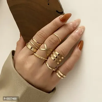 Gold Plated Seven Piece Trendy Dailywear Western Designs Ring Set For Women and Grils.
