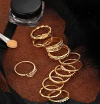 Gold Plated Fourteen Piece Plain Chain Designs Ring Set For Women and Grils.-thumb1