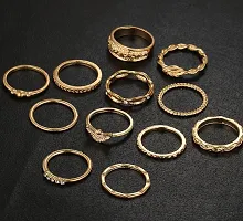 Gold Plated Fourteen Piece Plain Chain Designs Ring Set For Women and Grils.-thumb3