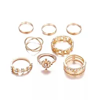 Gold Plated Six Piece White Crytal Good Luck Twist Cross Chain Ring Set For Women and Grils.-thumb2