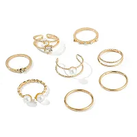 Gold Plated Eight Piece Western Simple Pearl And Diamond Open Joint Tail Ring Set For Women and Grils.-thumb3
