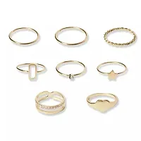 Gold Plated Eight Piece Diamond Star Heart Cross Chain Ring Set For Women and Grils.-thumb2
