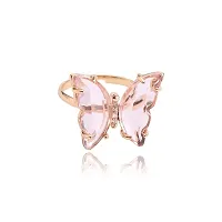 Gold Plated Pink Crystal butterfly Ring Set  For women and Grils.-thumb2